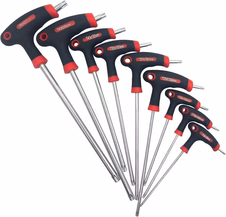 Set di chiavi a bussola con maniglia a "T", 9 pezzi, in acciaio Cr-V, con inserti Torx, per la riparazione di macchinari