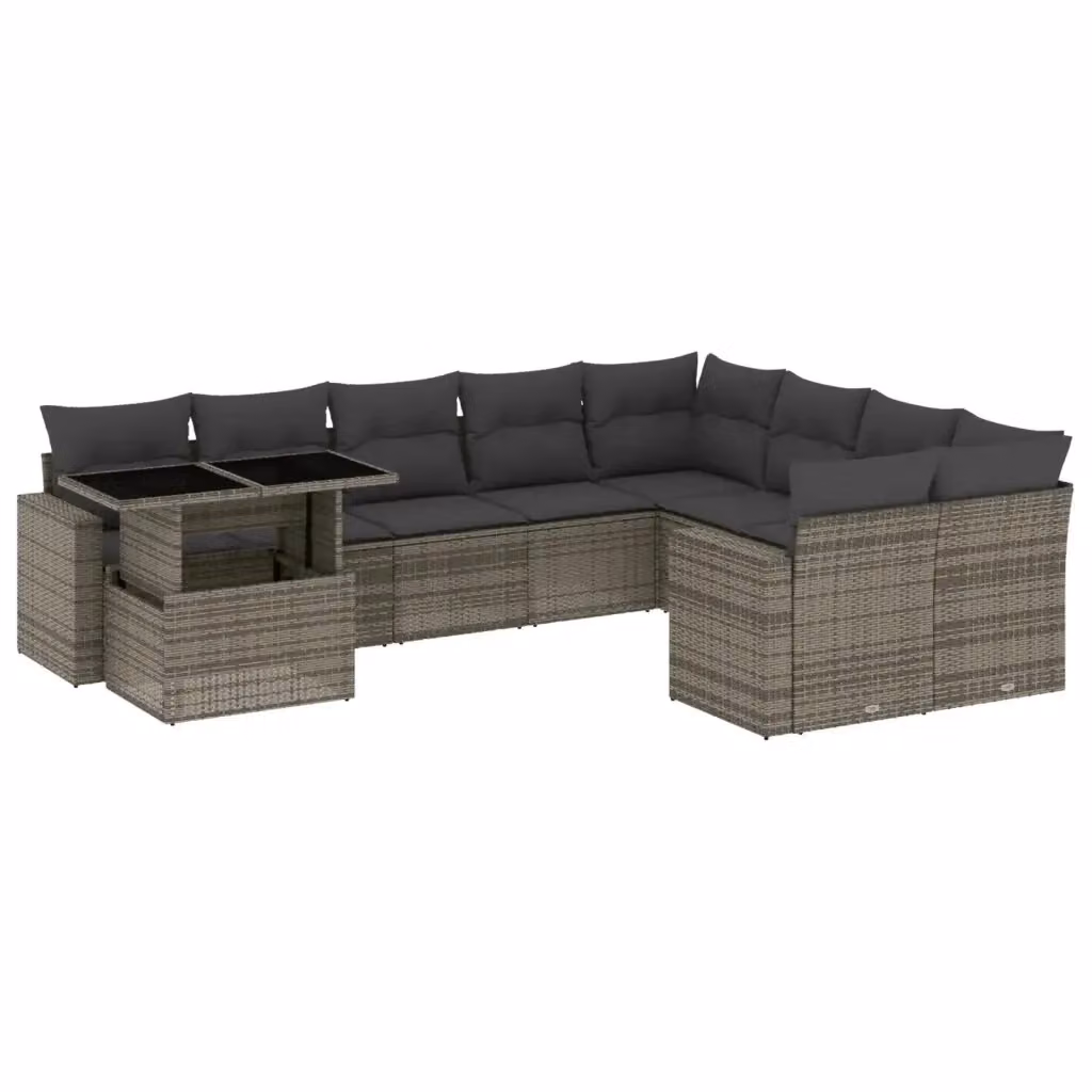 Set Divano da Giardino vidaXL 10 pz a Forma a L in Polyrattan Grigio con Cuscini e Tavolino – 2
