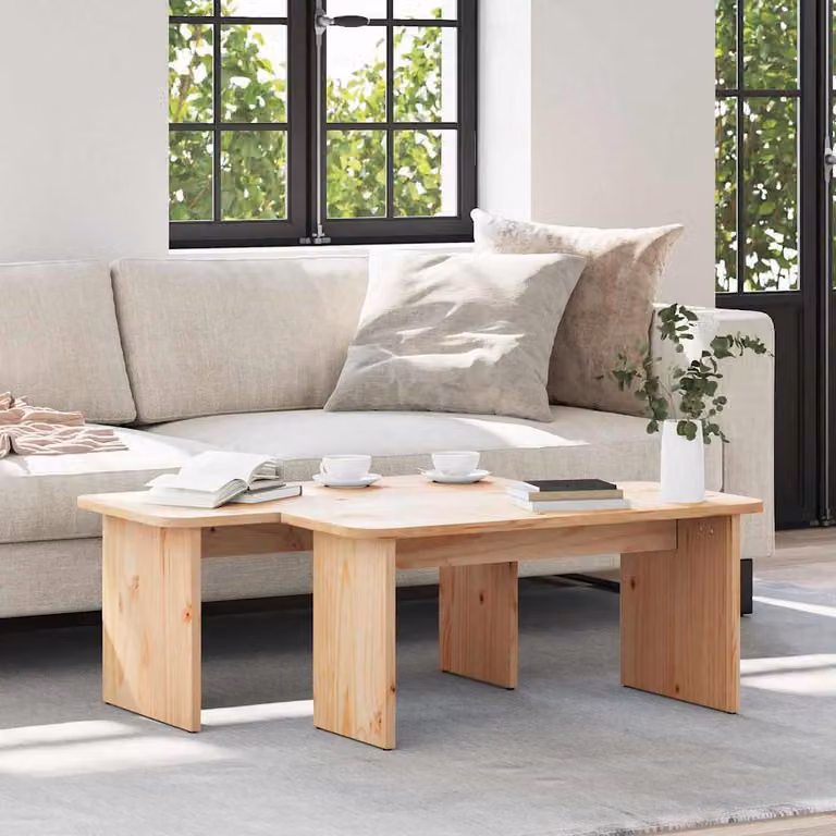 Maison Exclusive - Tavolino da caffè, set da 2 pezzi, colore naturale, dimensioni 100 x 69 x 35,5 cm, legno massello di pino