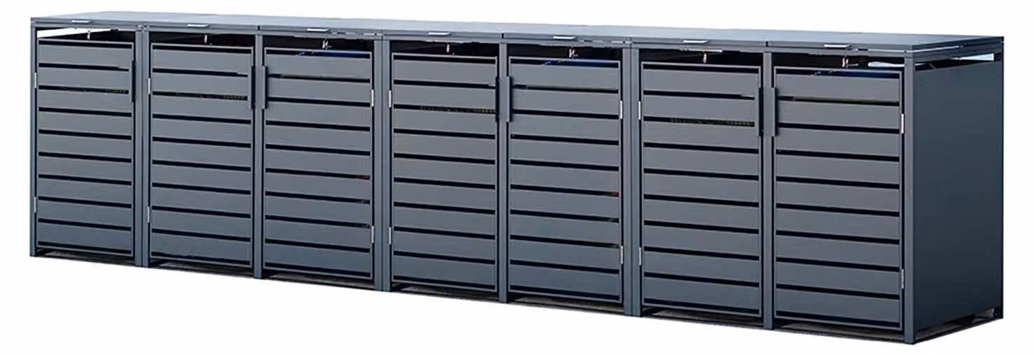 Westmann Metall Box per bidoni della spazzatura Kubus 7er 7x240 L antracite 464x80x116 cm