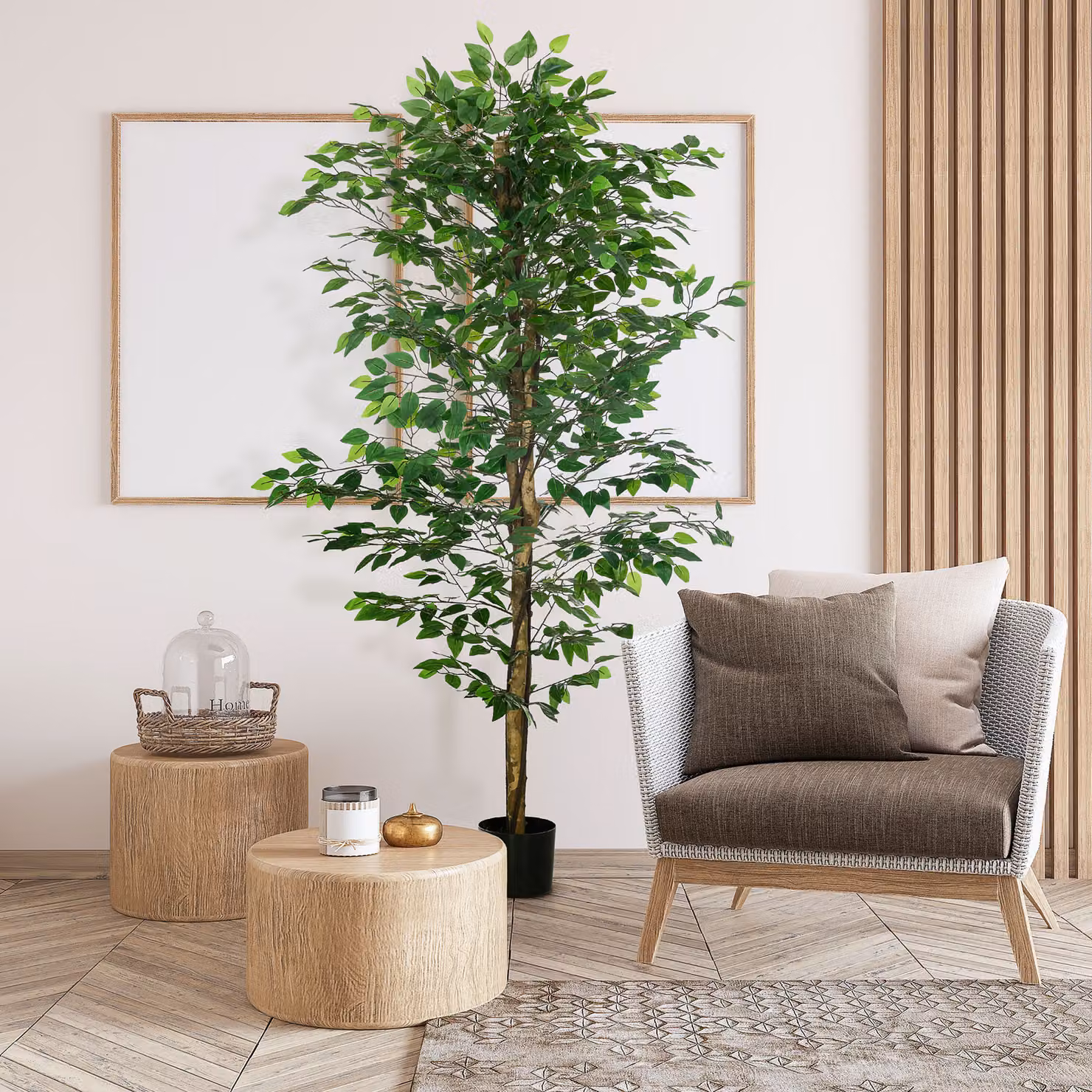 Pianta di Ficus Artificiale HOMCOM Verde con Vaso in Metallo, Altezza: 180 cm – 2