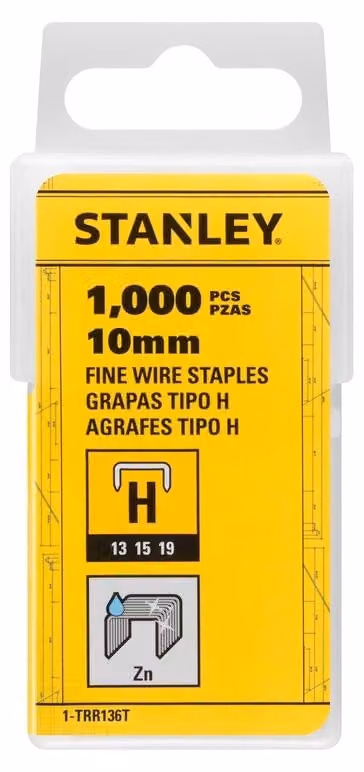 Graffette Stanley da 10 mm, tipo H, confezione da 1000 pezzi, codice prodotto: 1-TRR136T