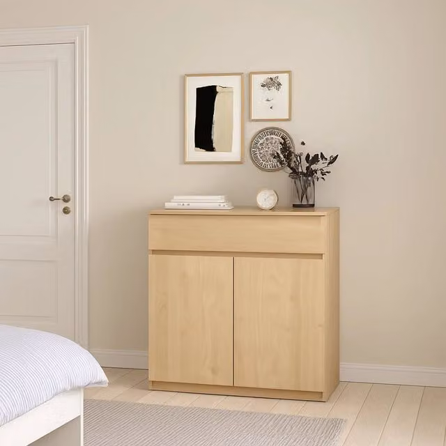 Credenza Genziana DMORA in Rovere per Soggiorno e Cucina, L: 80 cm, P: 40 cm, H: 100 cm – 1