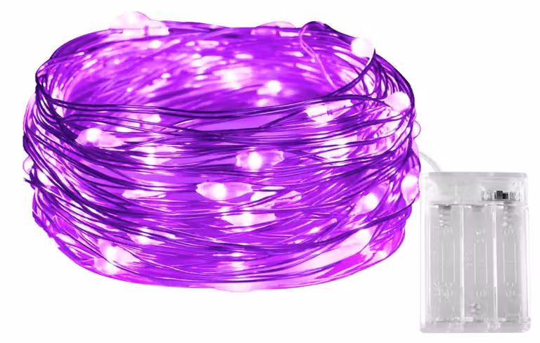 Catena luminosa da 3 metri, con 30 LED, color lilla, alimentata a batteria, per decorazioni