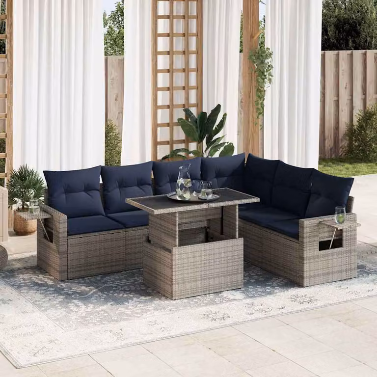 Maison Exclusive - Set Divani da Giardino con Cuscini 7pz Grigio Polyrattan