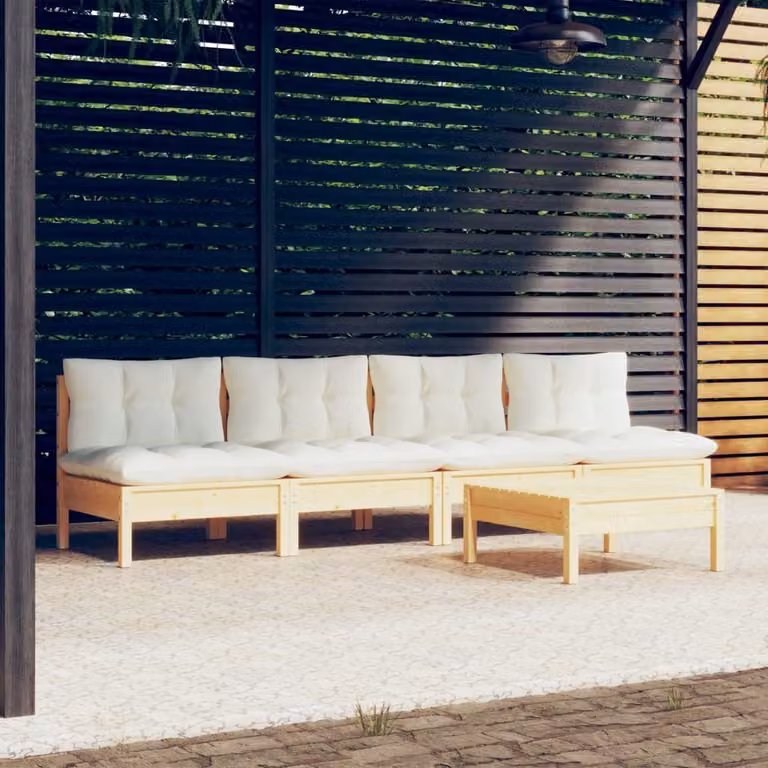 The Living Store Set salotto da giardino 5 pezzi con cuscini crema legno di pino