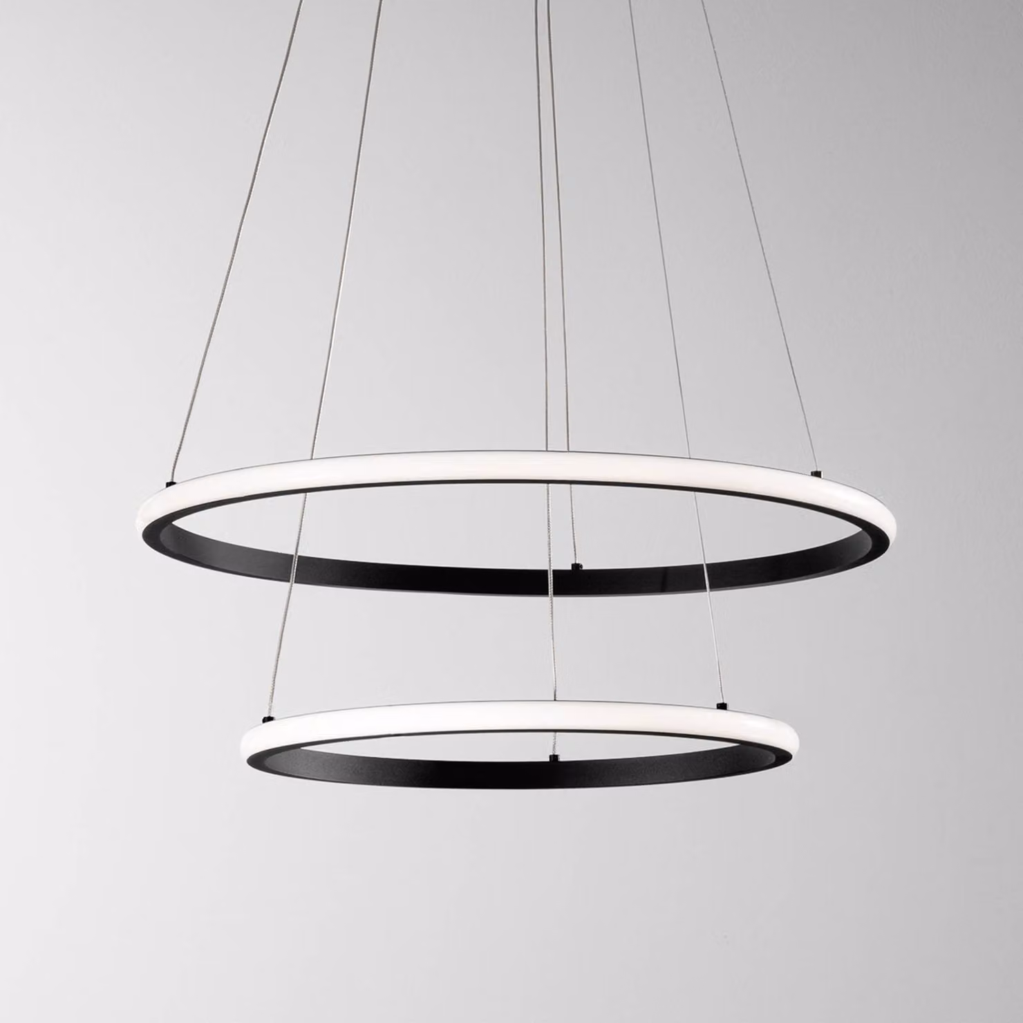 Luce Ambiente Design Lampada LED a sospensione Axis, Ø 60/40 cm, nera, metallo, CCT, RGB Axis, Nero, Soggiorno / Sala da pranzo, Metallo, Moderno