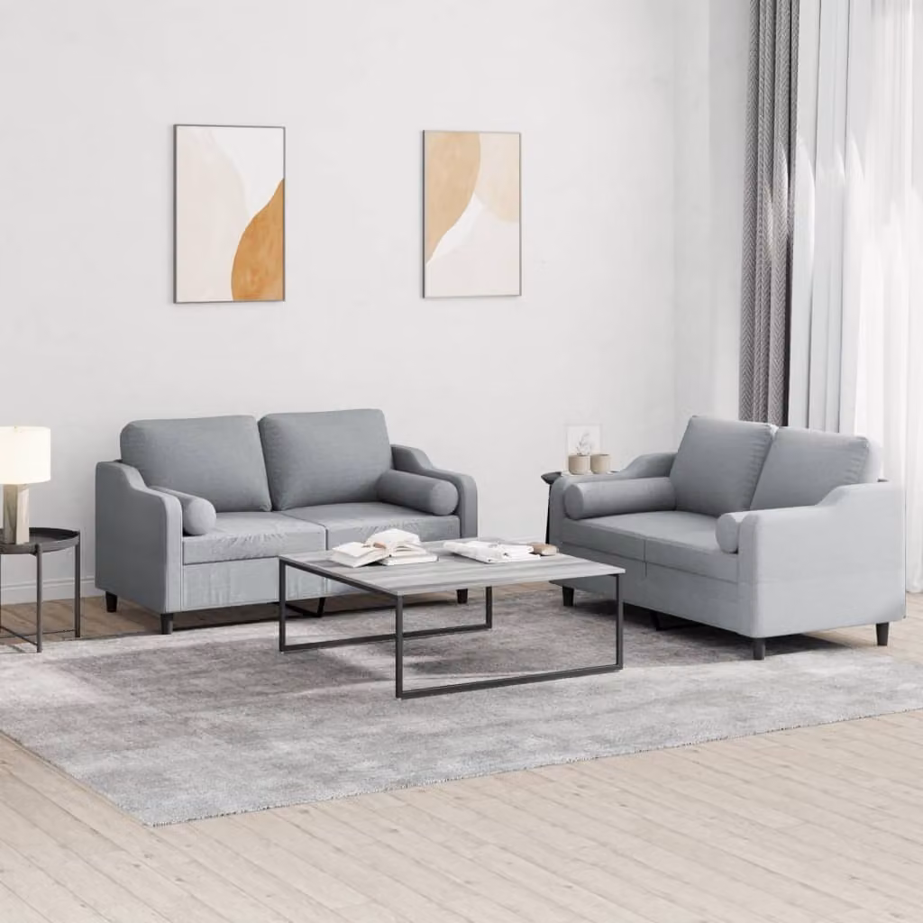 Maison Exclusive - Set divano a 2 posti con cuscini in tessuto grigio chiaro