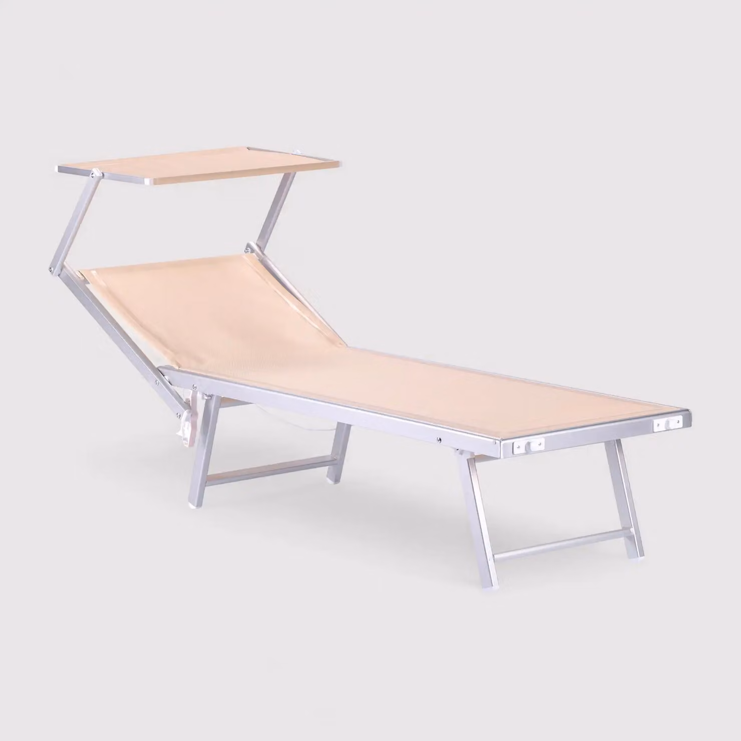 Jambul - Sdraio pieghevole beige con poggiatesta reclinabile