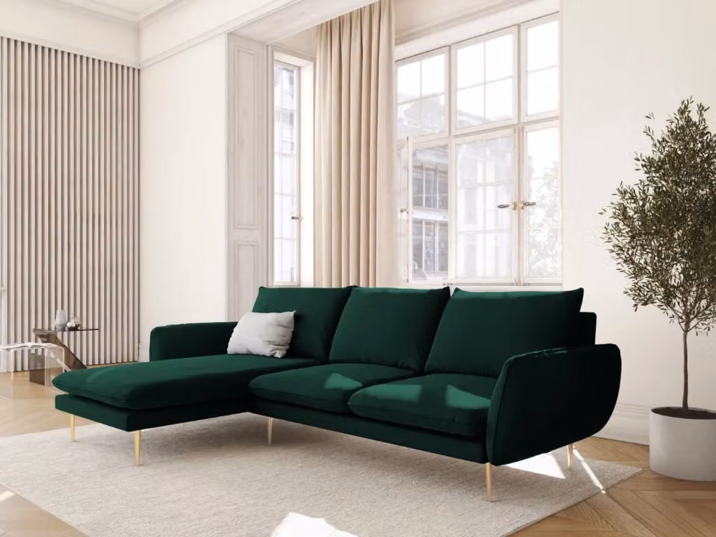 Divano angolare sinistro Vienna di Cosmopolitan Design in velluto verde bottiglia con 5 posti L/P/H: 255 x 170 x 95 cm – 2