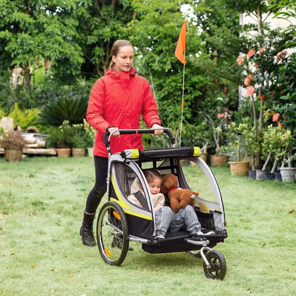 EasyComfort Rimorchio Bici e Passeggino 2 in 1 con Freno e Cintura a 5 Punti, Giallo – 2