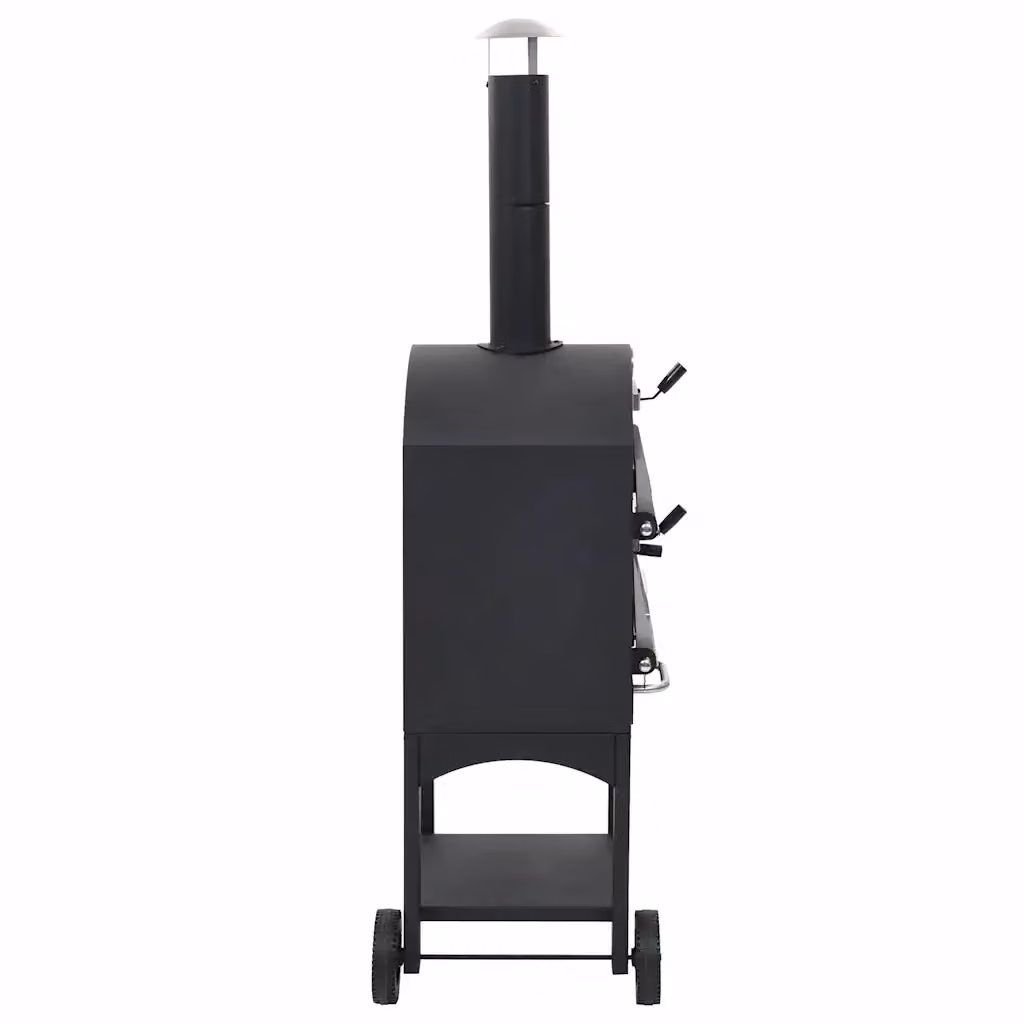 Forno Pizza Esterno a Carbonella vidaXL in Acciaio Nero con Pietra Refrattaria, Termometro e Ruote – 2