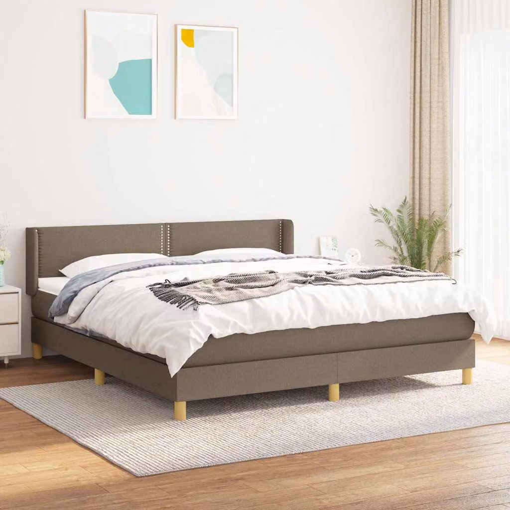 vidaXL Giroletto a Molle con Materasso Ibrido in Tessuto Beige e Bianco, L/P: 180 x 200 cm – 1