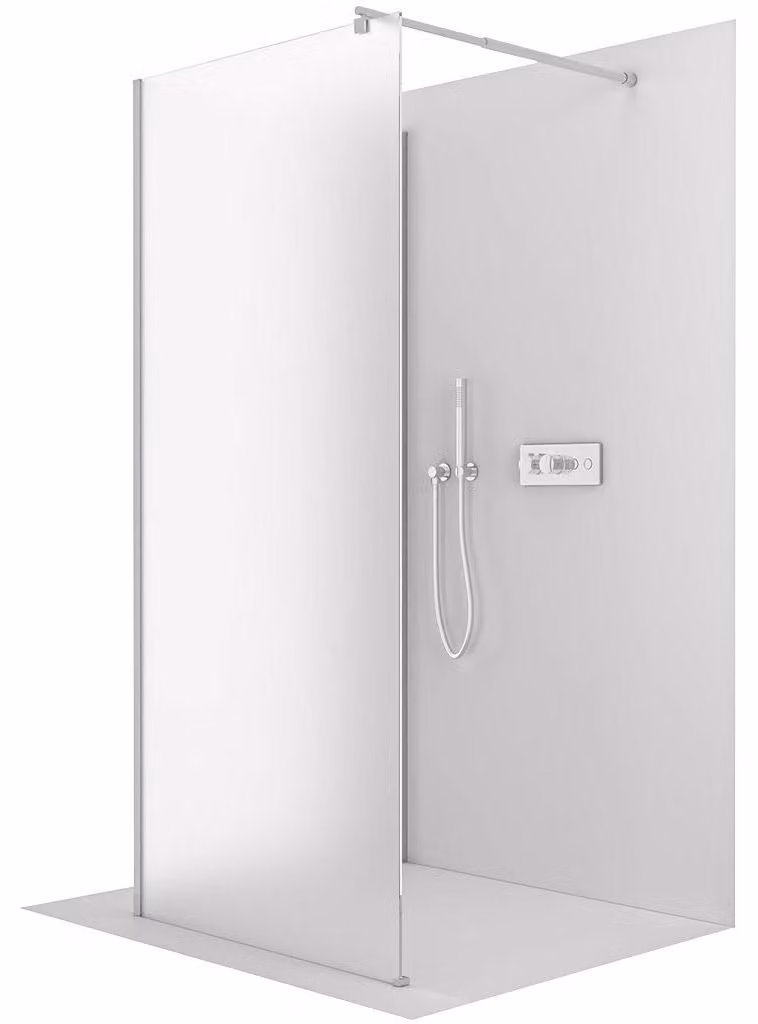 CERANO - Box doccia Walk-in Onyx Corner Round L/P - 8 mm - montante arrotondato - cromato, vetro smerigliato - 130x80x200 cm