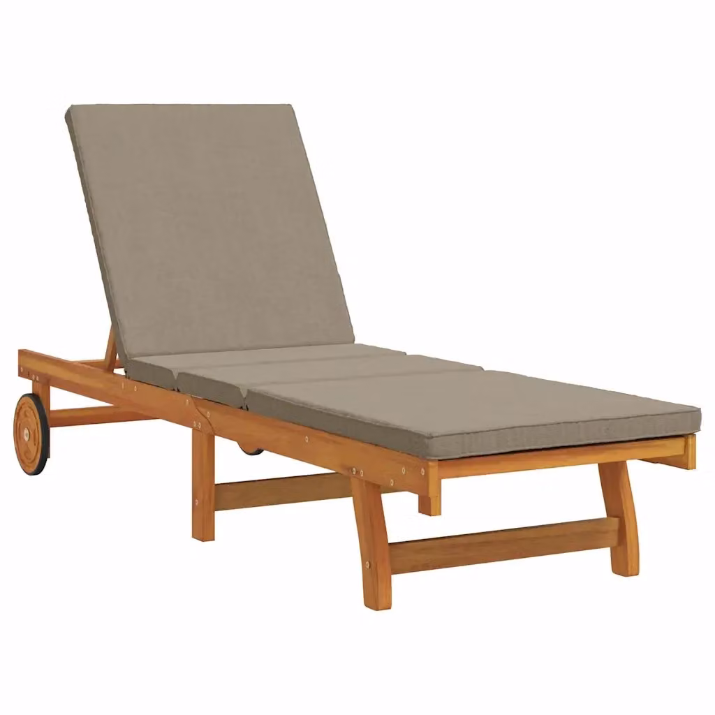 Lettino da sole vidaXL in legno di acacia oliato marrone con cuscino beige e poggiatesta regolabile – 2