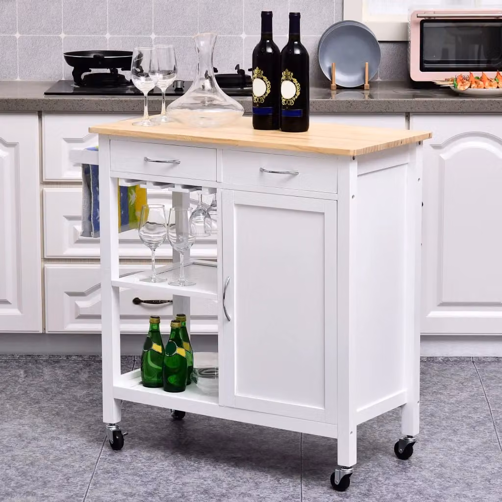 EasyComfort Carrello da Cucina Classico in Legno Bianco con Cassetti e Ruote L/P/H: 89 x 40 x 84 cm – 2