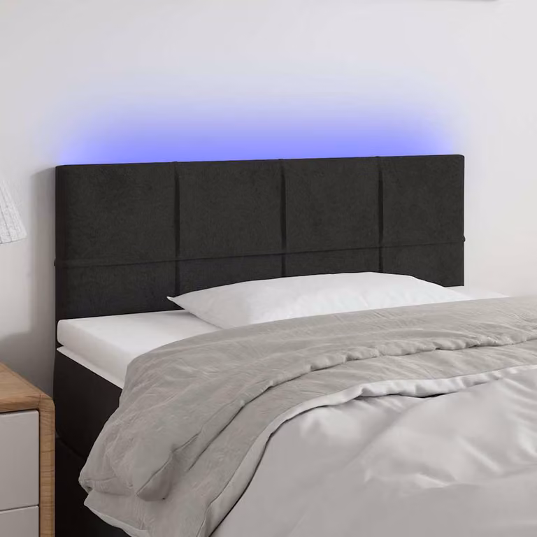 Testiera per letto vidaXL in velluto nero con illuminazione LED e porta di ricarica USB, L: 80 cm, P: 5 cm, H: 78-88 cm