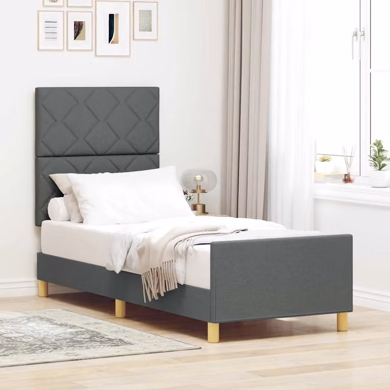Struttura del letto moderna vidaXL in tessuto e legno, Grigio, 80 x 200 cm