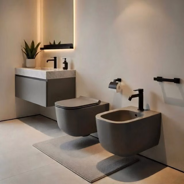 Set di sanitari sospesi WC e bidet in ceramica Ceramiche Dolomite serie ALBA con copriwater soft-close - Grigio Cemento