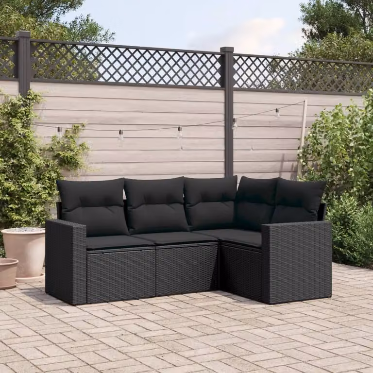 Maison Exclusive - Set divani da giardino 4 pezzi con cuscini in polyrattan nero