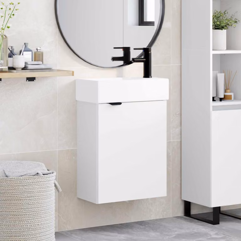 Mobile bagno vidaXL con rubinetto Bianco L: 45,5 cm, P: 22,5 cm, H: 84 cm