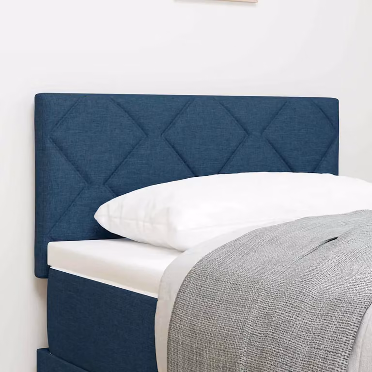 Testiera per letto moderna vidaXL in tessuto blu con struttura in legno e pannello imbottito geometrico