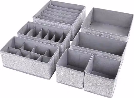 Scatola organizer pieghevole in tessuto non tessuto - Set di 7 divisori per cassetti - Beige