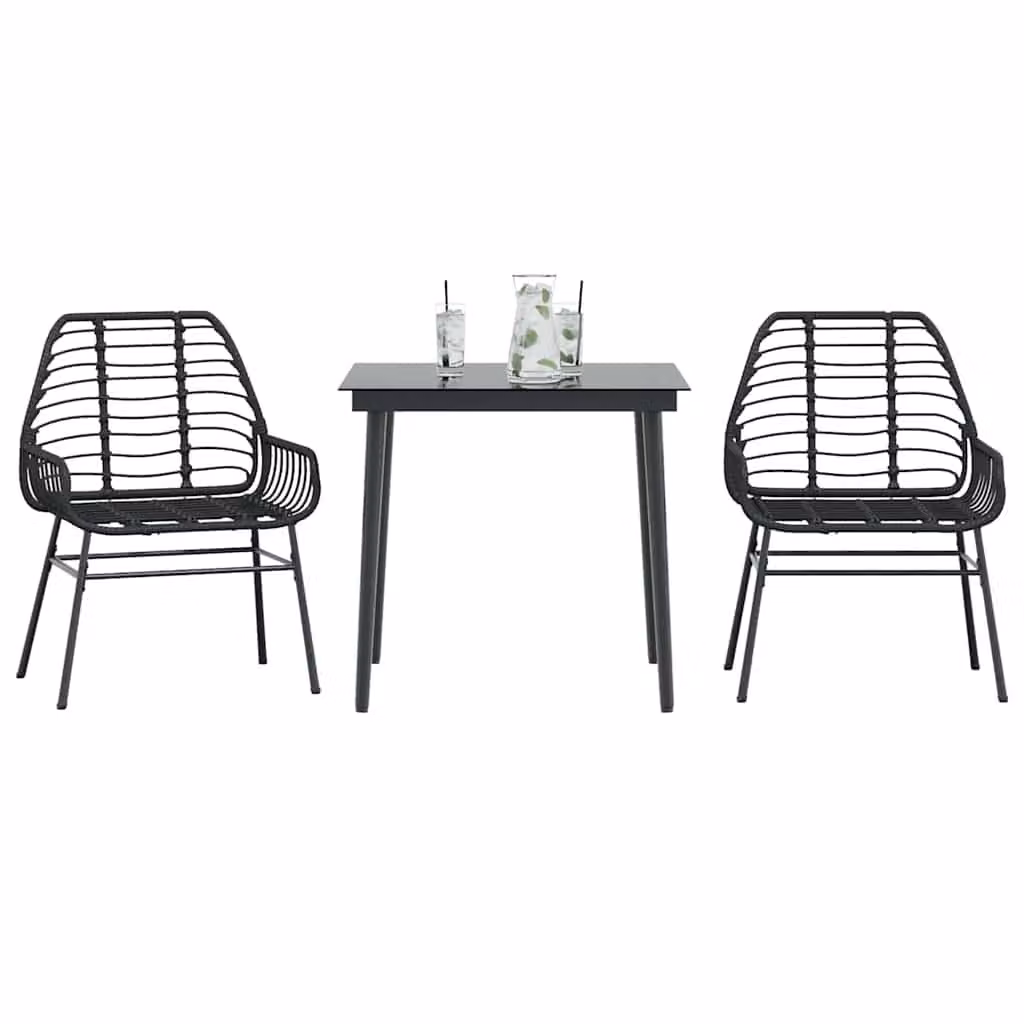 Set Mobili da Giardino 3 Pezzi vidaXL in Polyrattan e Vetro Nero Moderno