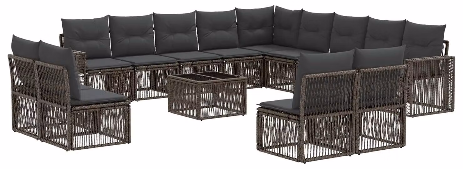 Set Divano da Giardino 14 pcs Grigio e Grigio Scuro polyrattan