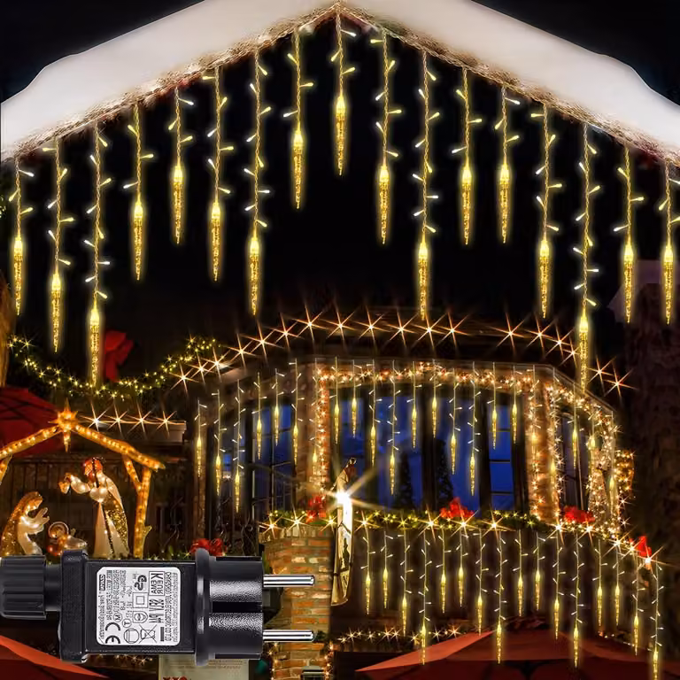 3.5M LED ghiacciolo luci fata con spina, 8 modalità di luce funzioni di memoria illuminazione natalizia decorazione tenda luce interna, bianco caldo