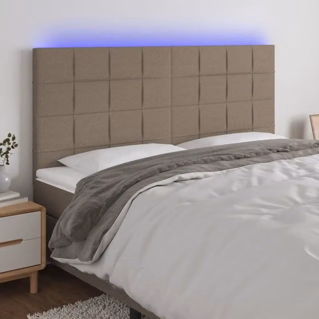 Testiera a LED-Testata con LED tortora 200x5x118/128cm in Tessuto 223315