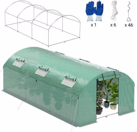 Casetta da giardino 6x3x2 m - Casetta da giardino con struttura in acciaio zincato, telo in PE, ingresso apribile, porte e zanzariere - Serra per ortaggi, erbe aromatiche e fiori