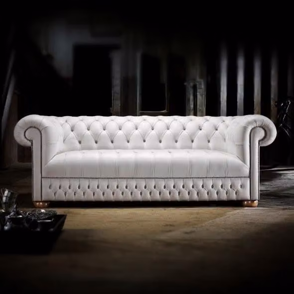 Chesterfield Couch Polster Weiße Leder Sofa Polster Couchen Weiß Sofas Garnitur
