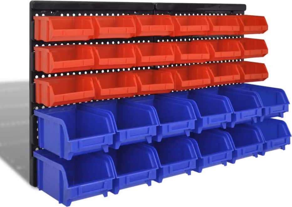 scaffale a parete da 30 pezzi Scaffale di stoccaggio Scaffale a innesto Blu Rosso Officina