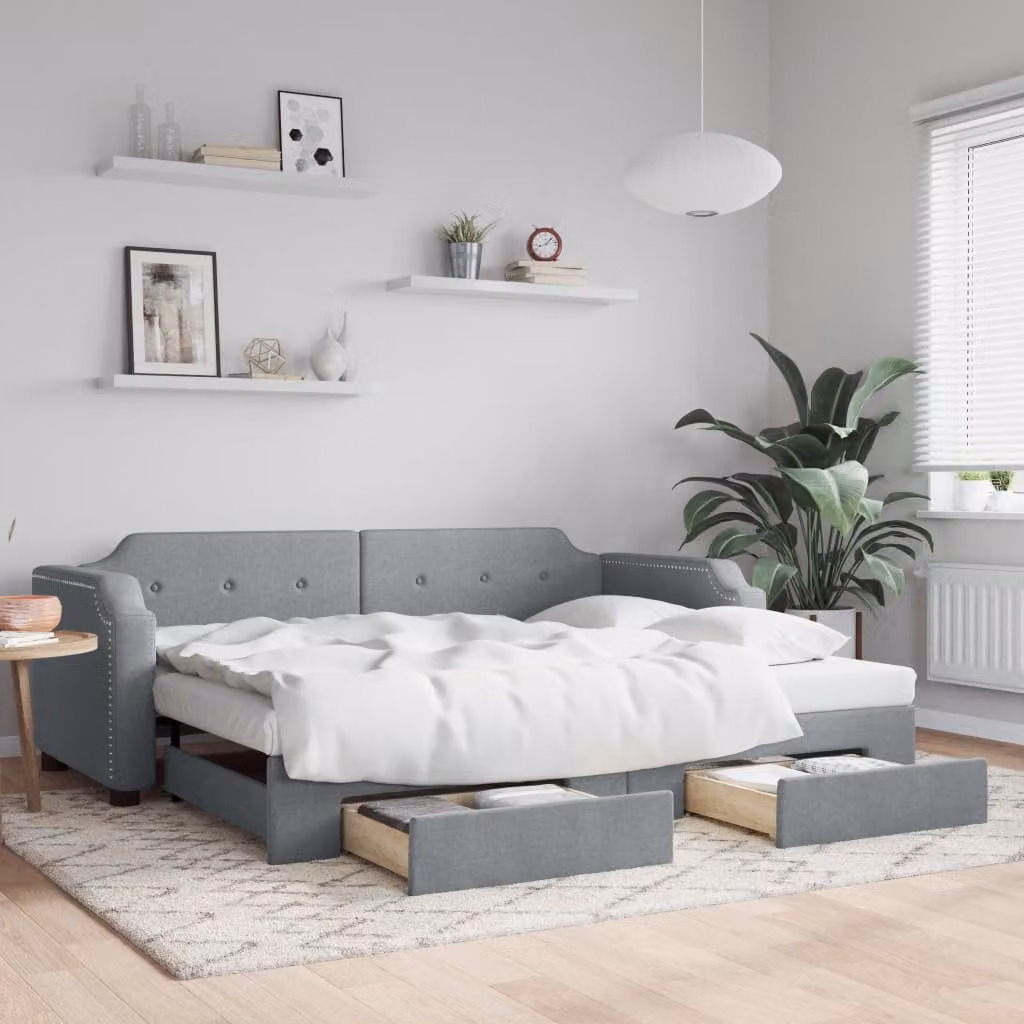 vidaXL Divano Letto con Cassetti in Tessuto Grigio Chiaro L/P/H: 223 x 90 x 66,5 cm