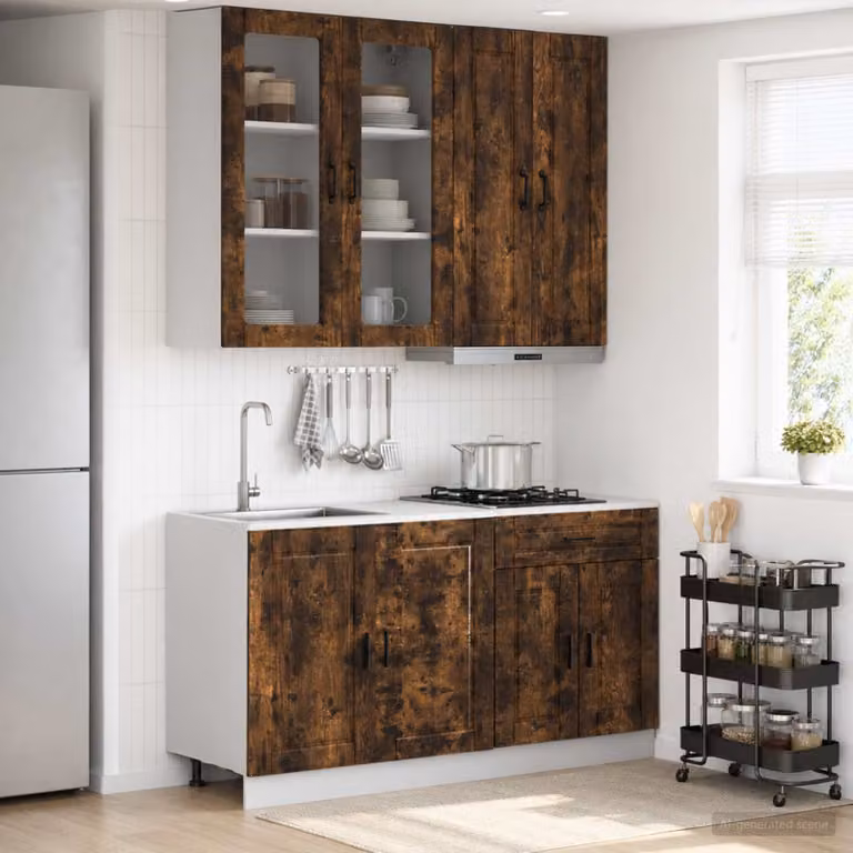 Set di 4 pezzi Unità Cucina moderna vidaXL PORTO in legno e vetro, colore marrone, L/P/H: 100 x 46 x 90,6 cm