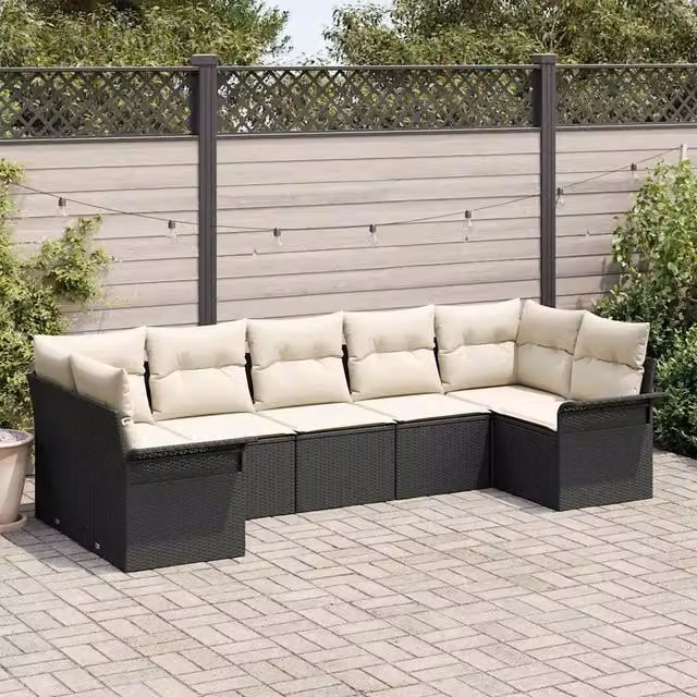 Set Divano da Giardino 7 pz Nero Poly Rattan 3354176