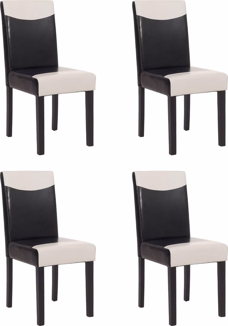 Set di 4 sedie da sala da pranzo Sedie da cucina classiche e intramontabili | A x L x P 90 x 43 x 56 cm | Altezza seduta 45 cm | Pelle finta | Gambe scure | Bianco e nero
