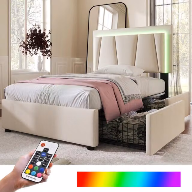 letto imbottito legno beige 90 x 200 cm