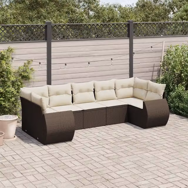 Set Divani da Giardino 7 pz con Cuscini Marrone in Polyrattan 3221792