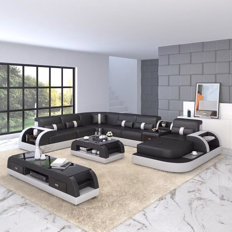 U-Form Sofa Couch Polster Garnitur Wohnlandschaft Design Ecksofa Leder Polster