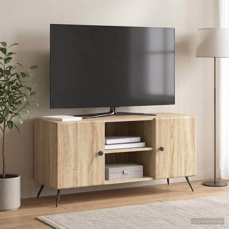 Mobile TV vidaXL in legno ingegnerizzato e metallo, Rovere Sonoma, L 102 x P 34,5 x H 50 cm