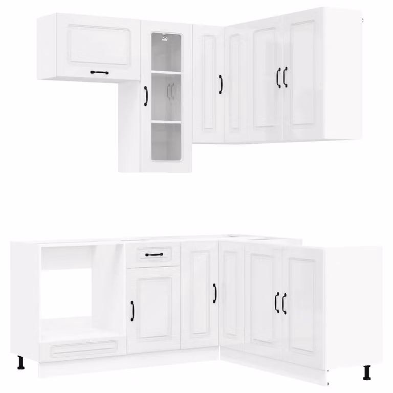 Set di mobili da cucina KALMAR, 8 pezzi, in legno impiallacciato bianco lucido