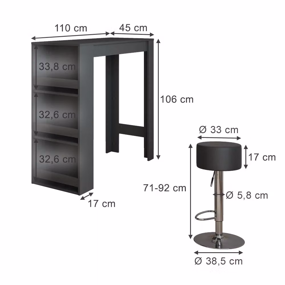 Set tavolo da bar con 2 sgabelli Vicco Repose colore antracite L: 110 cm, P: 45 cm – 2