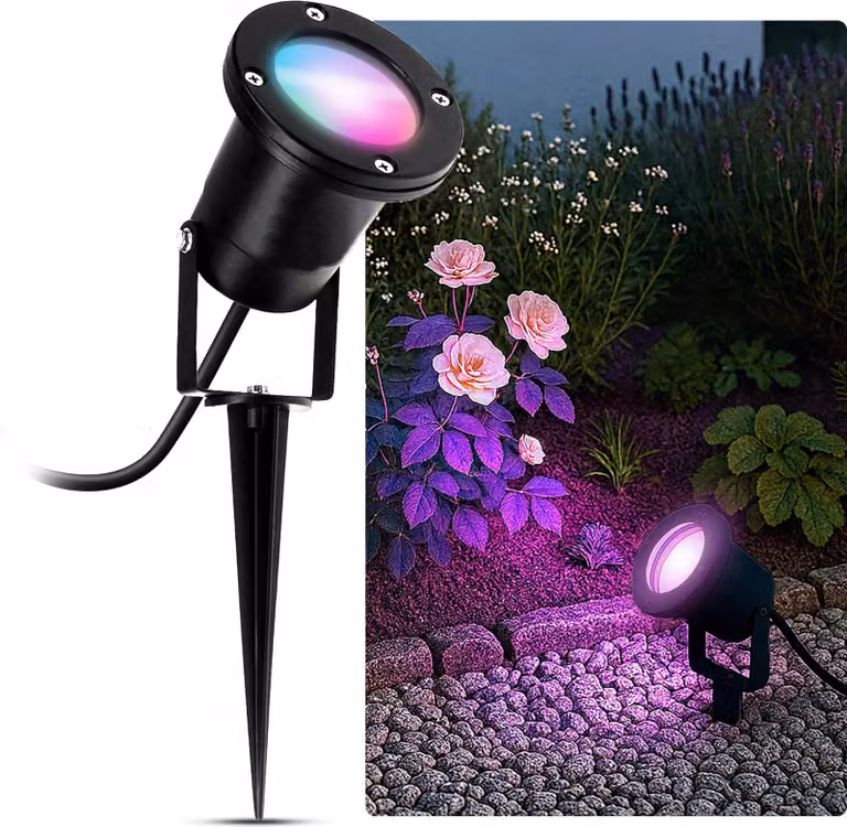 SSC-LUXon KARI faretto da giardino con picchetto a terra nero IP65 - Lampada Smart WLAN GU10 5W controllabile tramite App Alexa Google - lampada da giardino con cavo per esterni