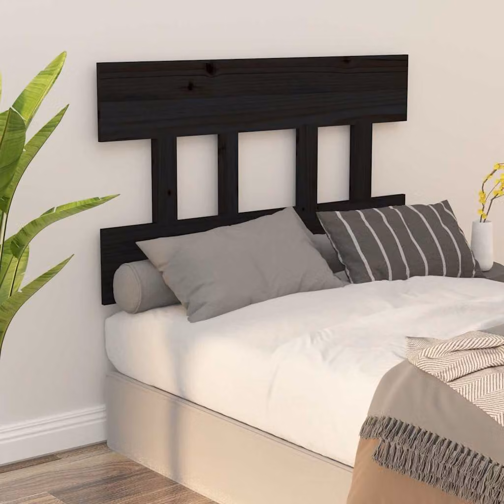 Testiera per letto vidaXL in legno massello di pino, colore nero, L 103,5 cm x P 3 cm x H 81 cm