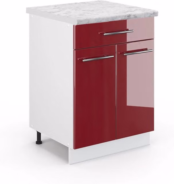 Mobiletto base per cucina Vicco Fame-Line Bordeaux lucido e Bianco con cassetto, L: 60 cm