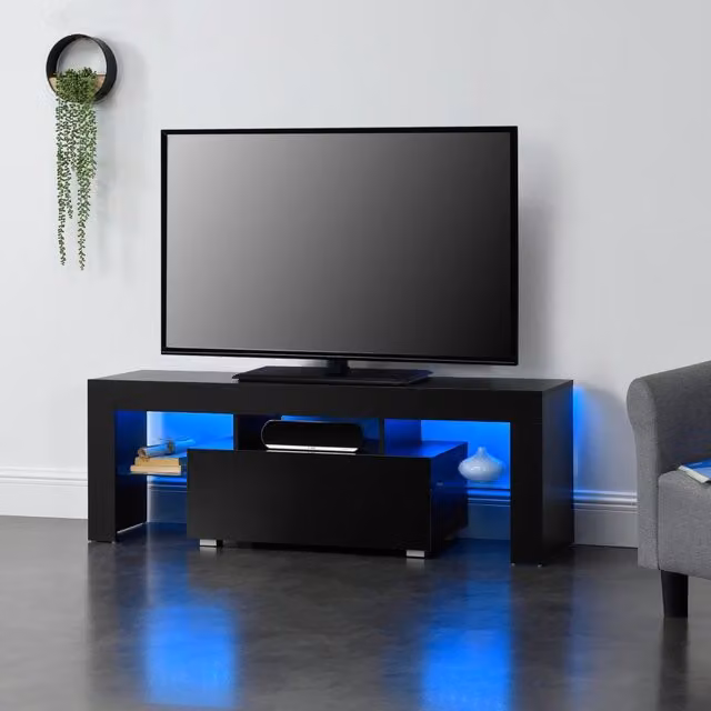 Mobile Porta TV Grimsey en.casa con Illuminazione LED RGB, Nero, L/P/H: 130 x 35 x 45 cm
