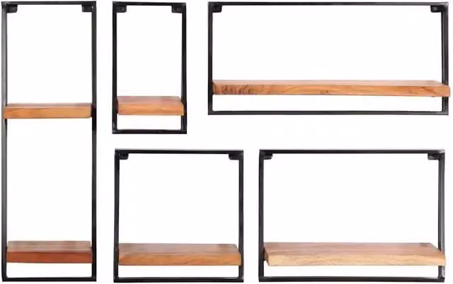 Set di 5 mensole da parete vidaXL in legno massello di acacia oliato, colore marrone, stile rustico