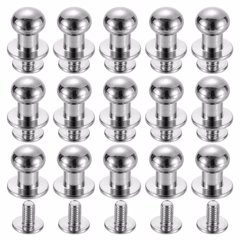 Rondelle a rivetto, 15 pezzi, 8 mm, ottone, argento, con chiusura a vite